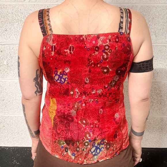 Vintage Sheer Patterned Layered Tank Top Size M - Picture 2 of 6